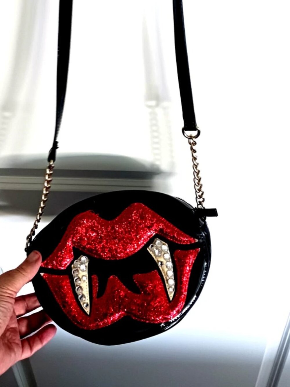 Betsey Johnson Black+ Red Vampire Shoulder Bag Glitter Rhinestone